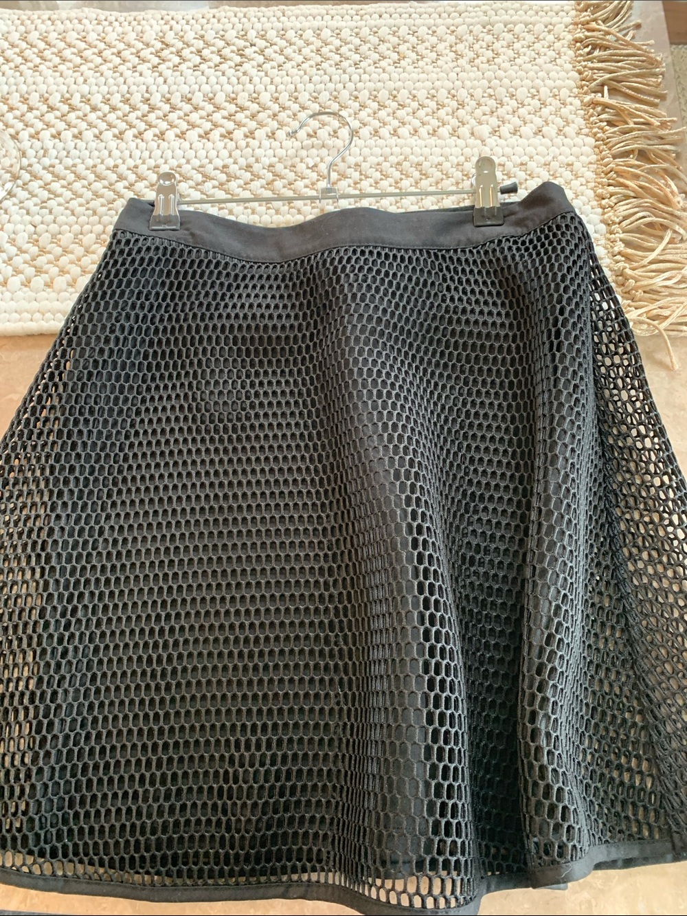 r + j Black Mesh Circle Skirt with Elastic Waist S NWOT lined